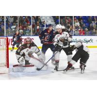 Vancouver Giants defence fends off the Kamloops Blazers