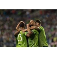 Seattle Sounders FC celebrate Clint Dempsey's goal