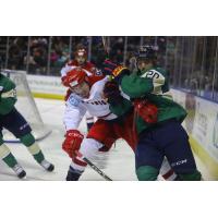 Eric Roy of the Allen Americans fights for position