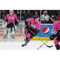 Idaho Steelheads Defenseman Shane Hanna and teammates in Pink in the Rink uniforms