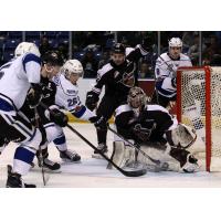 Vancouver Giants Goaltender Trent Miner makes a stop against the Victoria Royals