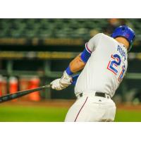 Round Rock Express catcher Cameron Rupp swings away