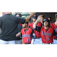 Hickory Crawdads celebrate in the dugout