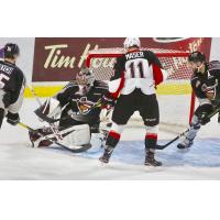 Vancouver Giants goaltender Trent Miner stops the Prince George Cougars