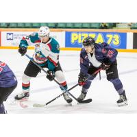 Kelowna Rockets center Alex Swetlikoff (left) against the Prince George Cougars