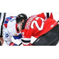 Egor Sharangovich of the Binghamton Senators faces off against the Laval Rocket