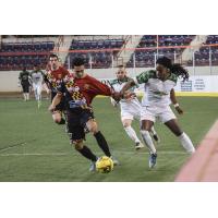 Jamie Thomas of the Baltimore Blast with possession against the Harrisburg Heat
