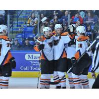 Lehigh Valley Phantoms celebrate a goal against the Wilkes-Barre/Scranton Penguins