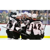 Vancouver Giants celebrate a goal against the Seattle Thunderbirds
