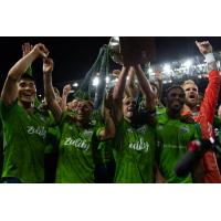 Seattle Sounders FC celebrates its Cascadia Cup win