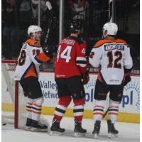 Joel Farabee (left) and Andy Andreoff (right) of the Lehigh Valley Phantoms vs. the Binghamton Devils