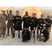 Troops with Fayetteville Woodpeckers gear in Saudi Arabia