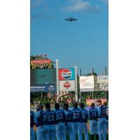 A U.S. Air Force flyover at the 2019 Atlantic League All-Star Game at PeoplesBank Park