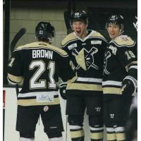 Christopher Brown and the Wheeling Nailers celebrate a goal