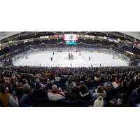 A crowd watches the Saginaw Spirit at Dow Event Center
