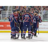 Tulsa Oilers Quiet congregate after one of their seven goals against the Wichita Thunder