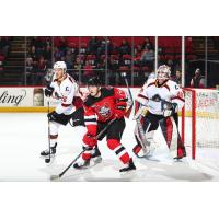 Cleveland Monsters goaltender Matiss Kivlenieks and defenseman Doyle Somerby vs. the Binghamton Devils