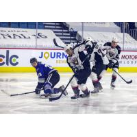 Vancouver Giants defenceman Alex Kannok Leipert with the puck against the Victoria Royals