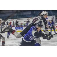 Vancouver Giants left wing Zack Ostapchuk delivers a blow vs. the Victoria Royals