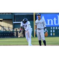 Oswaldo Cabrera of the Somerset Patriots is unimpressed with the New Hampshire Fisher Cats