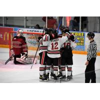 Aberdeen Wings celebrate one of 10 goals vs. the Minot Minotauros