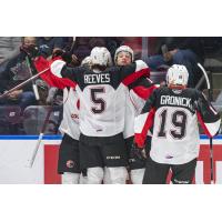 Prince George Cougars celebrate Carter MacAdams' goal against the Seattle Thunderbirds