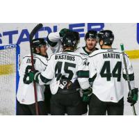 Utah Grizzlies gather after a goal against the Allen Americans