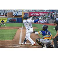 Norel González of the Pensacola Blue Wahoos gets ahold of a pitch
