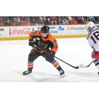 Lehigh Valley Phantoms' Linus Hogberg and Hartford Wolf Pack's Jake Leschyshyn in action