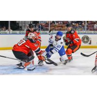 Wichita Thunder forward Jake Wahlin takes a shot against the Kansas City Mavericks