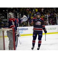 Saginaw Spirit exchange fist bumps