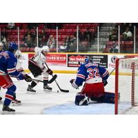 Kitchener Rangers' Jackson Parsons versus Owen Sound's Madden Steen