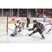 Lehigh Valley Phantoms make a save against the Hershey Bears