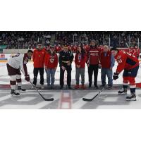 Peterborough Petes' Donovan McCoy and Windsor Spitfires' Roberto Mancini on Special Olympics Ontario and Law Enforcement Torch Run night