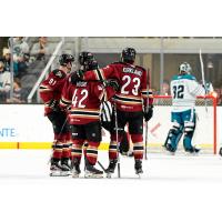 Tucson Roadrunners' Josh Doan, Dylan Guenther, Lleyton Moore, and Justin Kirkland on game night