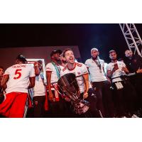 Phoenix Rising FC midfielder Emil Cuello Hoists the USL Championship trophy