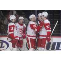 Grand Rapids Griffins' Zach Aston-Reese, Joel L'Esperance, and Simon Edvinsson on game night