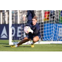 Goalkeeper Hensley Hancuff in prematch warmups at WakeMed Soccer Park