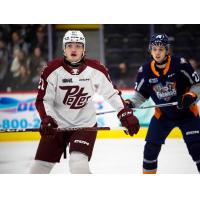 Peterborough Petes' Ryder McIntyre and Saginaw Spirit's P.J. Forgione on game night