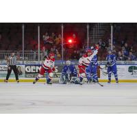 Allen Americans react after a goal against the Wichita Thunder