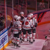 Rockford IceHogs gather after a goal