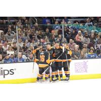 Lehigh Valley Phantoms gather following a goal