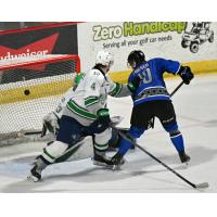 Wenatchee Wild's Evan Friesen and Seattle Thunderbirds' Scott Ratzlaff in action