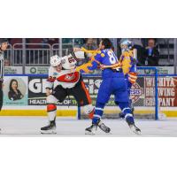 Wichita Thunder's Xavier Pouliot versus Kansas City Mavericks' Justin Nachbaur