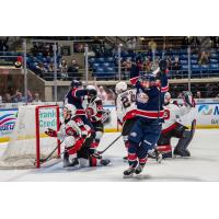 Matyas Sapovaliv celebrates the overtime goal against the Ottawa 67's