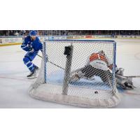 Jay Dickman of the Wichita Thunder scores the shootout winner against the Kansas City Mavericks