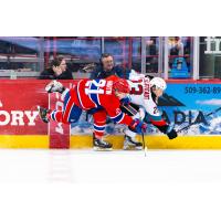 Spokane Chiefs' Owen Martin versus Kelowna Rockets' Ethan Mittelsteadt