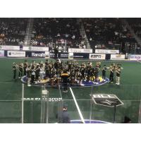 The Wesleyan Middle School band plays at halftime of the Georgia Swarm game