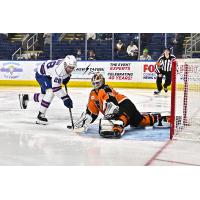 Lehigh Valley Phantoms goaltender Parker Gahagen makes a stop