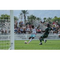 Chicago Fire FC midfielder Maren Haile-Selassie readies a shot vs. the Portland Timbers